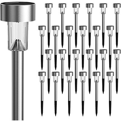 GIGALUMI 24 Pack Solar Path Lights Outdoor,Solar Lights Outdoor Waterproof,Stainless Steel LED Landscape Lighting,Solar Garden Lights for Driveway GIGALUMI 24 Pack Solar Path Lights Outdoor,Solar Lights Outdoor Waterproof,Stainless Steel LED Landscape Lighting,Solar Garden Lights for Driveway
