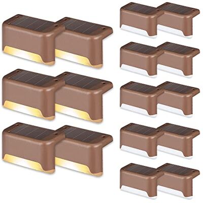 GIGALUMI Luces Solares para Exteriores Pack de 16, Luces para Escaleras, Impermeables, Iluminación LED para Escaleras Exteriores, Escalones, Vallas, Patios, Terrazas, Marrón, Blanco Cálido GIGALUMI Luces Solares para Exteriores Pack de 16, Luces para Escaleras, Impermeables, Iluminación LED para Escaleras Exteriores, Escalones, Vallas, Patios, Terrazas, Marrón, Blanco Cálido