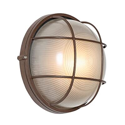 Qazqa Aplique de exterior industrial marrón óxido IP44 Hanneke Aluminio/Vidrio Redonda Adecuado para LED Max. 1 x 40 Watt Qazqa Aplique de exterior industrial marrón óxido IP44 Hanneke Aluminio/Vidrio Redonda Adecuado para LED Max. 1 x 40 Watt