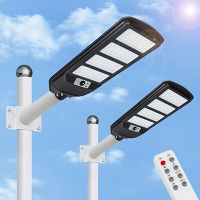 Aigostar 2Uds 200W Farola solar LED exterior con sensor de movimiento, mando a distancia, 2000LM luz blanca. Foco solar LED potentes con temporizador, impermeable protección IP65.No incluye soporte Aigostar 2Uds 200W Farola solar LED exterior con sensor de movimiento, mando a distancia, 2000LM luz blanca. Foco solar LED potentes con temporizador, impermeable protección IP65.No incluye soporte