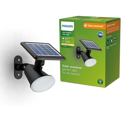 Philips Lighting: Aplique pared Exterior Jivix, alimentación solar, 1.4W, 2700K, negro, resistente a intemperie IP44 Philips Lighting: Aplique pared Exterior Jivix, alimentación solar, 1.4W, 2700K, negro, resistente a intemperie IP44
