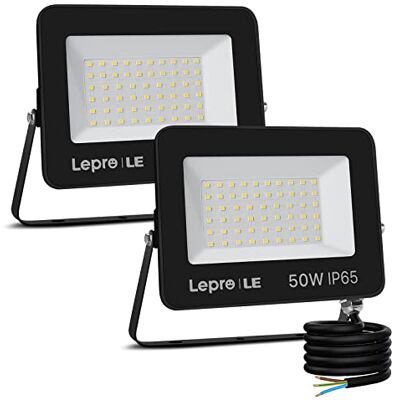 Lepro Proyector LED Exterior 50W, 5000 lúmenes, Blanco Frío 5000K, 2PC Lepro Proyector LED Exterior 50W, 5000 lúmenes, Blanco Frío 5000K, 2PC