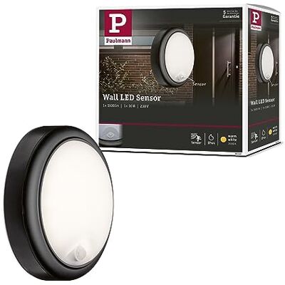 Paulmann 94187 Aplique exterior 230 V, detector mov., IP44 resistente a salpicaduras de agua, lámpara pared 15 W 3000 K blanco cálido, plástico, gris Paulmann 94187 Aplique exterior 230 V, detector mov., IP44 resistente a salpicaduras de agua, lámpara pared 15 W 3000 K blanco cálido, plástico, gris