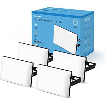 GARZA PACK 4 Focos de exterior LED Extraplano, 20W, 1900 lumenes, Luz Fría 6000K, Proyector LED Impermeable (IP65) para Casa, Jardín, Garaje, Patio GARZA PACK 4 Focos de exterior LED Extraplano, 20W, 1900 lumenes, Luz Fría 6000K, Proyector LED Impermeable (IP65) para Casa, Jardín, Garaje, Patio