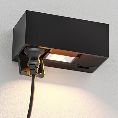 ledscom.de Enchufe de pared WAST para exteriores, IP44, 2 salidas, negro, incl. downlight LED, 430 lm, blanco cálido ledscom.de Enchufe de pared WAST para exteriores, IP44, 2 salidas, negro, incl. downlight LED, 430 lm, blanco cálido