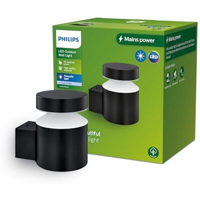 Philips Lighting: Aplique pared Exterior Laven, 6W, 4000K luz blanca neutra, negro, resistente a intemperie IP44 Philips Lighting: Aplique pared Exterior Laven, 6W, 4000K luz blanca neutra, negro, resistente a intemperie IP44