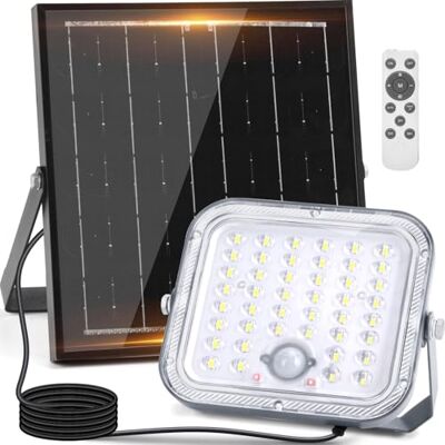 Aigostar Foco LED solar exterior con gran panel solar,Súper Luminoso,4000mAH,Batería gran capacidad,mando a distancia,detección de movimiento,Luz solar con Impermeable IP66 para jardín,caminos,6500K Aigostar Foco LED solar exterior con gran panel solar,Súper Luminoso,4000mAH,Batería gran capacidad,mando a distancia,detección de movimiento,Luz solar con Impermeable IP66 para jardín,caminos,6500K