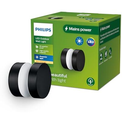 Philips Lighting: Aplique pared Exterior Laven, 6W, 2700K luz branca cálida, negro, resistente a intemperie IP44 Philips Lighting: Aplique pared Exterior Laven, 6W, 2700K luz branca cálida, negro, resistente a intemperie IP44