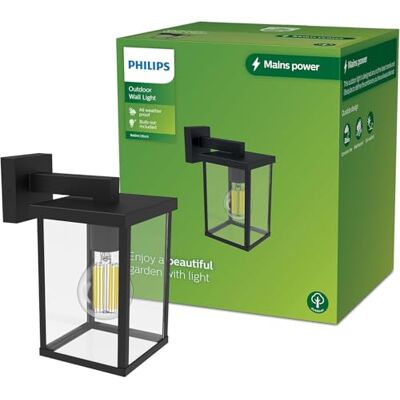 Philips Lighting: Aplique pared Exterior Bellini, formato cuadrangular, negro, max. 25W, resistente a intemperie IP44 (no incluye bombilla) Philips Lighting: Aplique pared Exterior Bellini, formato cuadrangular, negro, max. 25W, resistente a intemperie IP44 (no incluye bombilla)