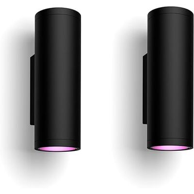 Philips – Lámpara inteligente Hue Appear, Paquete de 2, Aplique Exterior LED Inteligente, Luz Blanca y de Colores, Compatible con Alexa y Google Home, Color Negro Philips – Lámpara inteligente Hue Appear, Paquete de 2, Aplique Exterior LED Inteligente, Luz Blanca y de Colores, Compatible con Alexa y Google Home, Color Negro