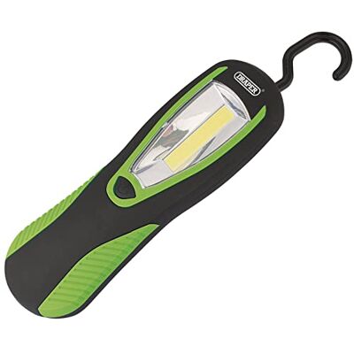Draper COB Lámpara de trabajo LED con respaldo magnético y gancho para colgar, 3 W, 200 lúmenes, 3 pilas AA y mini antorchas, color verde y negro, talla única Draper COB Lámpara de trabajo LED con respaldo magnético y gancho para colgar, 3 W, 200 lúmenes, 3 pilas AA y mini antorchas, color verde y negro, talla única