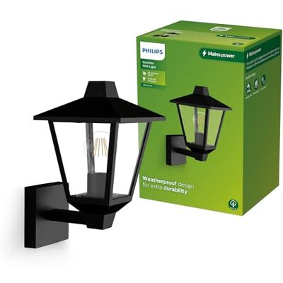 Philips Kinno Aplique de pared para exteriores, luz hacia arriba, Max 25W, casquillo E27, Negro Philips Kinno Aplique de pared para exteriores, luz hacia arriba, Max 25W, casquillo E27, Negro