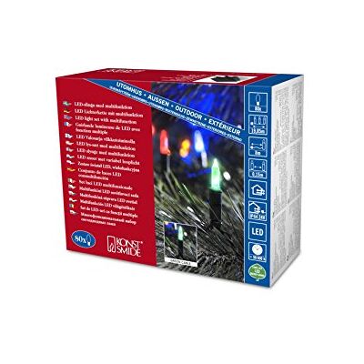 Konstsmide 6021 – 500 – Guirnalda de luces LED con 8 funciones/dispositivo de control y función de memoria/80 diodos multicolores, transformador exterior de 24 V, cable verde Konstsmide 6021 – 500 – Guirnalda de luces LED con 8 funciones/dispositivo de control y función de memoria/80 diodos multicolores, transformador exterior de 24 V, cable verde