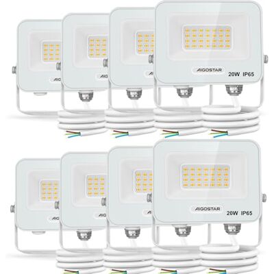 Aigostar Foco LED Exterior 20w, 1650LM Foco Proyector LED, IP65 Impermeable Luz de Seguridad, Natural 4000K Luces led exterior, Para Jardín, Patio, Garaje, Paquete de 8 Aigostar Foco LED Exterior 20w, 1650LM Foco Proyector LED, IP65 Impermeable Luz de Seguridad, Natural 4000K Luces led exterior, Para Jardín, Patio, Garaje, Paquete de 8
