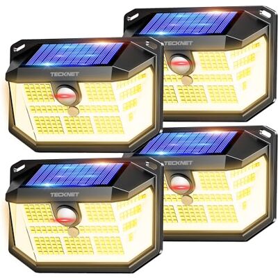 TECKNET Luz Solar Exterior Jardin con Sensor Movimiento, 4 Paquete/3 Modos TECKNET Luz Solar Exterior Jardin con Sensor Movimiento, 4 Paquete/3 Modos
