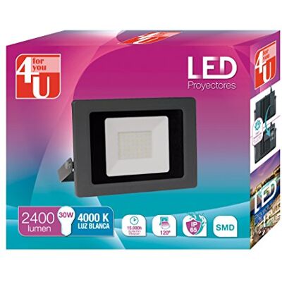 Garza 4U LED Proyector Foco de Exterior de Potencia 30 W, Resistente al Agua con Protección IP65, Luz Blanca 4000K, Color Negro Garza 4U LED Proyector Foco de Exterior de Potencia 30 W, Resistente al Agua con Protección IP65, Luz Blanca 4000K, Color Negro
