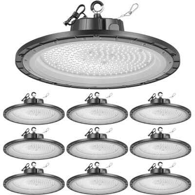 VEVOR Foco LED para Almacén, Garaje, 5000 K, 200 W, 30 000 LM, Resistente al Agua IP65, Voltaje 100-277 V, para Fábricas y Graneros, Cobertura Amplia y Brillante, Color Negro, 360 x 360 x 90 mm VEVOR Foco LED para Almacén, Garaje, 5000 K, 200 W, 30 000 LM, Resistente al Agua IP65, Voltaje 100-277 V, para Fábricas y Graneros, Cobertura Amplia y Brillante, Color Negro, 360 x 360 x 90 mm