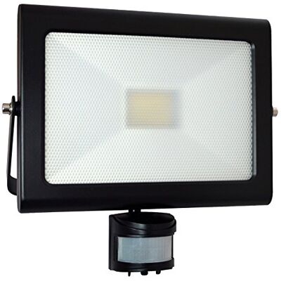 Tibelec Proyector LED extra plana con detector de movimiento aluminio/vidrio 50 W negro Tibelec Proyector LED extra plana con detector de movimiento aluminio/vidrio 50 W negro