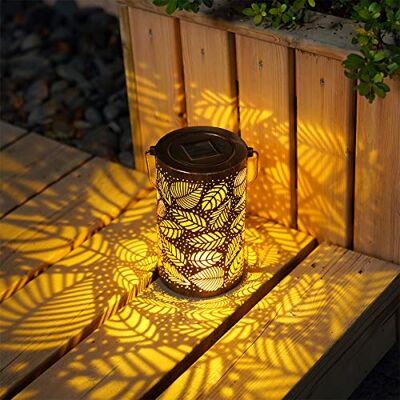 GIGALUMI Farol solar de metal colgante para jardín, gran decoración para patio, jardín, patio y césped, bronce GIGALUMI Farol solar de metal colgante para jardín, gran decoración para patio, jardín, patio y césped, bronce