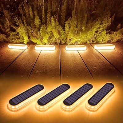 Lacasa 4pcs Luces Deck Solares LED Piso Exterior, Luz Solar Suelo Terraza Jardin, Blanco Cálido 40LM, Lámpara Solar IP68 Impermeable, Luz Toda la Noche, para Escalones Caminos Balcones Lacasa 4pcs Luces Deck Solares LED Piso Exterior, Luz Solar Suelo Terraza Jardin, Blanco Cálido 40LM, Lámpara Solar IP68 Impermeable, Luz Toda la Noche, para Escalones Caminos Balcones