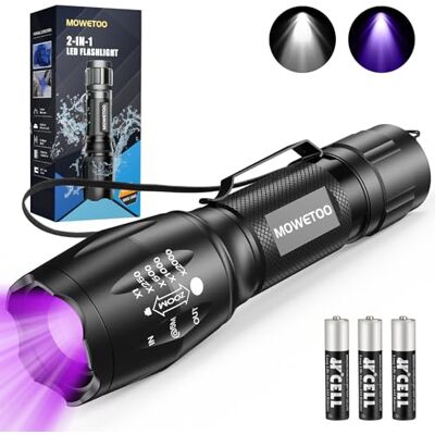 MOWETOO Linterna UV 2 en 1, Linterna LED 3500LM, Linterna Militar, Ultravioleta Linterna Luz UV con 4 Modos, Zoom IN/out, 395nm, Aluminio, Anti-caída, Impermeable MOWETOO Linterna UV 2 en 1, Linterna LED 3500LM, Linterna Militar, Ultravioleta Linterna Luz UV con 4 Modos, Zoom IN/out, 395nm, Aluminio, Anti-caída, Impermeable