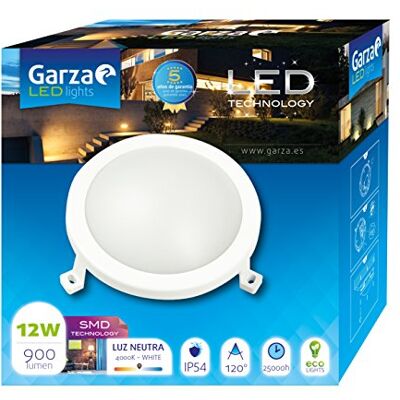 Garza Lighting Outdoor Plafón LED Circular de Exterior, 12W, Luz Neutra 4000K, color Blanco Garza Lighting Outdoor Plafón LED Circular de Exterior, 12W, Luz Neutra 4000K, color Blanco