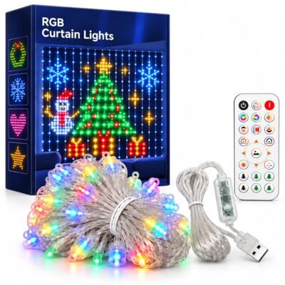 Generic Luz cortina LED Navidad casa y pared exterior smart con mando Luces cortina LED smart con App USB y animación DIY para ventanas techos patio y decoración fiesta Generic Luz cortina LED Navidad casa y pared exterior smart con mando Luces cortina LED smart con App USB y animación DIY para ventanas techos patio y decoración fiesta