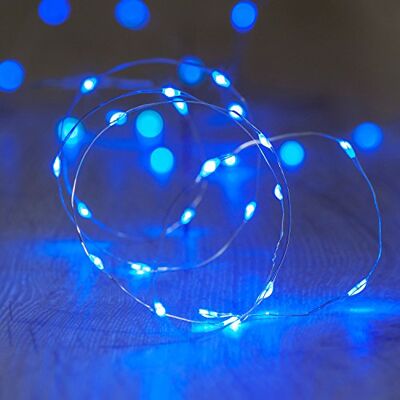 Lights4fun Cadena de 3 luces con 20 micro LED de alambre, azul, funciona con batería Lights4fun Cadena de 3 luces con 20 micro LED de alambre, azul, funciona con batería