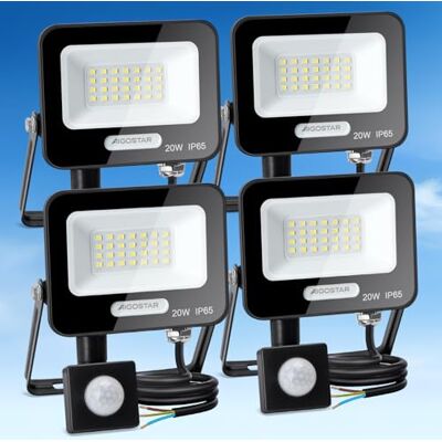 Aigostar - 20W Foco LED con Sensor Movimiento, Super Brillo Focos Exterior, 1650LM, Blanco Frío 6500K, IP65 Impermeable, Proyector LED Exterior, Perfectas para Jardín, Garaje, Patio, Paquete de 4 Aigostar - 20W Foco LED con Sensor Movimiento, Super Brillo Focos Exterior, 1650LM, Blanco Frío 6500K, IP65 Impermeable, Proyector LED Exterior, Perfectas para Jardín, Garaje, Patio, Paquete de 4