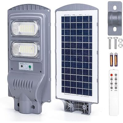 Aigostar Farola solar exterior con sensor de movimiento, mando a distancia, 100W luz blanca. Foco solar LED para exterior con temporizador, impermeable protección IP65. No incluye soporte. Aigostar Farola solar exterior con sensor de movimiento, mando a distancia, 100W luz blanca. Foco solar LED para exterior con temporizador, impermeable protección IP65. No incluye soporte.