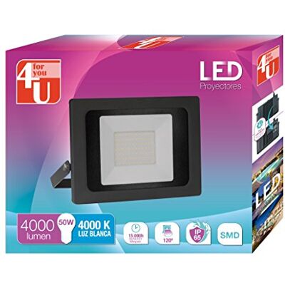 Garza 4U LED Proyector Foco de Exterior de Potencia 50 W, Resistente al Agua con Protección IP65, Luz Blanca 4000K, Color Negro Garza 4U LED Proyector Foco de Exterior de Potencia 50 W, Resistente al Agua con Protección IP65, Luz Blanca 4000K, Color Negro