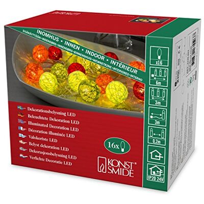 Konstsmide Guirnalda LED, bolas de algodón multicolor, pequeño, 16 diodos de blanco cálido, transformador interior de 24 V, cable transparente 3135 – 503 Konstsmide Guirnalda LED, bolas de algodón multicolor, pequeño, 16 diodos de blanco cálido, transformador interior de 24 V, cable transparente 3135 – 503
