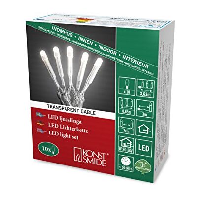 Konstsmide 6340 – 123 Micro LED Luz Cadena, escarchado/para interior (IP20)/10 diodos de blanco cálido, transformador interior de 24 V, cable transparente) Konstsmide 6340 – 123 Micro LED Luz Cadena, escarchado/para interior (IP20)/10 diodos de blanco cálido, transformador interior de 24 V, cable transparente)