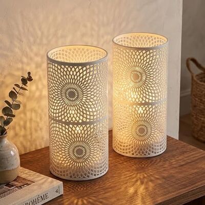 JHY DESIGN Juego de 2 Lámparas Farolillos LED Blanco 19,5 cm de Alto Por Batería Luz de Acento Inalámbrica con Bombilla LED de Estilo de Edición para Bodas Fiestas Patio Interiores Exteriores JHY DESIGN Juego de 2 Lámparas Farolillos LED Blanco 19,5 cm de Alto Por Batería Luz de Acento Inalámbrica con Bombilla LED de Estilo de Edición para Bodas Fiestas Patio Interiores Exteriores