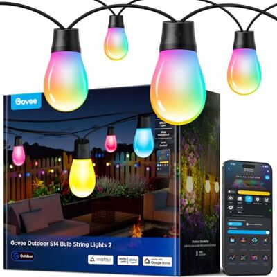Govee Guirnalda Luces Exterior 15M, RGBICW 65lm pro LED, App Control, IP66 Govee Guirnalda Luces Exterior 15M, RGBICW 65lm pro LED, App Control, IP66