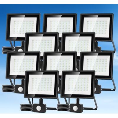 Aigostar Foco LED con Sensor Movimiento 50W,4300LM Super Brillo Focos Exterior IP65 Impermeable,Blanco Frío 6500K Proyector Led Exterior,Perfectas para Jardín, Garaje, Patio, Paquete de 10 Aigostar Foco LED con Sensor Movimiento 50W,4300LM Super Brillo Focos Exterior IP65 Impermeable,Blanco Frío 6500K Proyector Led Exterior,Perfectas para Jardín, Garaje, Patio, Paquete de 10