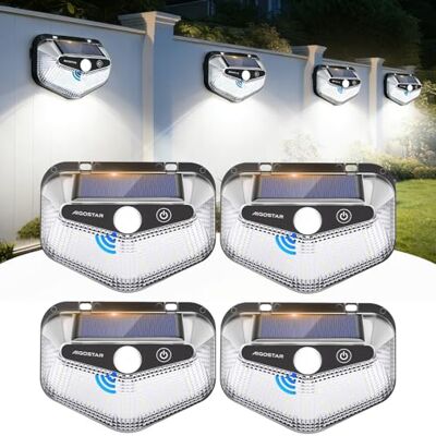 Aigostar Luz Solar Exterior,4 Paquete, 3 Modos, 270° Súper Brillante,Focos Led Exterior Solares con Sensor de Movimiento, IP65 Impermeable luces Solares para Jardín,Patio,Garaje,6500K Aigostar Luz Solar Exterior,4 Paquete, 3 Modos, 270° Súper Brillante,Focos Led Exterior Solares con Sensor de Movimiento, IP65 Impermeable luces Solares para Jardín,Patio,Garaje,6500K