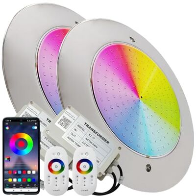 LED ATOMANT 2 Focos de Piscina LED Acero 12W RGB IP68 Transformador y Mando Acero inoxidable, Montaje en superficie, Diametro 25cm LED ATOMANT 2 Focos de Piscina LED Acero 12W RGB IP68 Transformador y Mando Acero inoxidable, Montaje en superficie, Diametro 25cm
