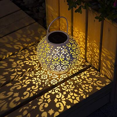 GIGALUMI Farol solar blanco colgante luces de jardín gran decoración de césped al aire libre para patio, jardín, patio y césped GIGALUMI Farol solar blanco colgante luces de jardín gran decoración de césped al aire libre para patio, jardín, patio y césped