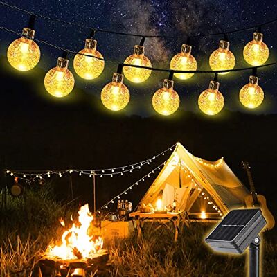SALCAR 10m Guirnalda de luces solares, 40 luces LED Bola Cristal para jardín, patio, exteriores, impermeable, para interiores y exteriores Blanco Cálido SALCAR 10m Guirnalda de luces solares, 40 luces LED Bola Cristal para jardín, patio, exteriores, impermeable, para interiores y exteriores Blanco Cálido