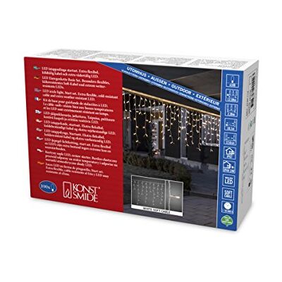 Konstsmide máxima de cortina compacto Sistema – Set básico: luces LED y transformador/para exteriores (IP67)/VDE/transformador exterior de 24 V, cable blanco suave, 100 diodos Konstsmide máxima de cortina compacto Sistema – Set básico: luces LED y transformador/para exteriores (IP67)/VDE/transformador exterior de 24 V, cable blanco suave, 100 diodos