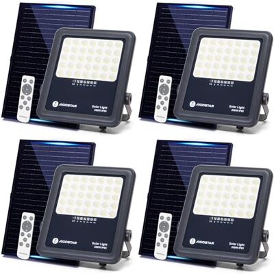 Aigostar Foco proyector LED solar con control remoto,focos solare de 200W, 2000LM,luz blanca fría de 6500K,IP65 impermeable Luz solar exterior,para jardín,terrazas,caminos,garajes,cable de 2M Aigostar Foco proyector LED solar con control remoto,focos solare de 200W, 2000LM,luz blanca fría de 6500K,IP65 impermeable Luz solar exterior,para jardín,terrazas,caminos,garajes,cable de 2M
