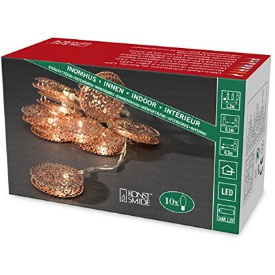 Konstsmide Guirnalda de luces, de metal teñido de cobre, 10 diodos de luz blanca cálida, funciona con pilas, uso interior, 3 x AA de 1,5 V exclusivamente, cable transparente Konstsmide Guirnalda de luces, de metal teñido de cobre, 10 diodos de luz blanca cálida, funciona con pilas, uso interior, 3 x AA de 1,5 V exclusivamente, cable transparente