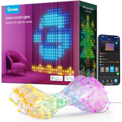 Govee Curtain Lights, 520 LEDs RGBIC, Luces LED WiFi Inteligentes para Cortinas de Exterior, Modo DIY, IP65 Impermeable, Luces que Cambian de Color para Decoracion Navidad (1.5×2m) Govee Curtain Lights, 520 LEDs RGBIC, Luces LED WiFi Inteligentes para Cortinas de Exterior, Modo DIY, IP65 Impermeable, Luces que Cambian de Color para Decoracion Navidad (1.5×2m)