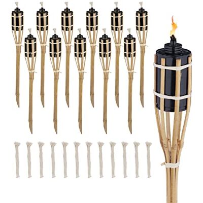 Relaxdays Antorchas para Exterior 50 cm Set de 12, Faroles Bambú Decoración Fiesta Jardín, Mechas de Recambio, Natural Relaxdays Antorchas para Exterior 50 cm Set de 12, Faroles Bambú Decoración Fiesta Jardín, Mechas de Recambio, Natural