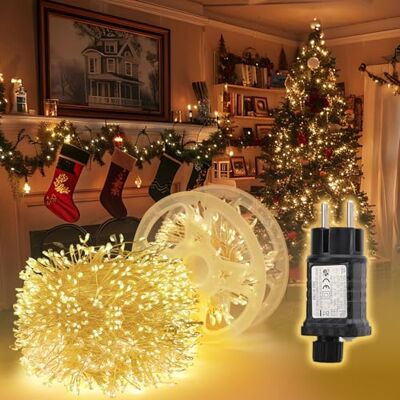 SALCAR Cadena de luces de 15 m con 600 luces LED de alambre de cobre, resistente al agua, con 8 modos, temporizador y memoria, para exterior, interior, jardín, árbol de Navidad, boda, blanco cálido SALCAR Cadena de luces de 15 m con 600 luces LED de alambre de cobre, resistente al agua, con 8 modos, temporizador y memoria, para exterior, interior, jardín, árbol de Navidad, boda, blanco cálido