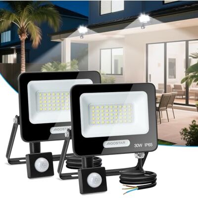 Aigostar - 30W Foco LED con Sensor Movimiento, Super Brillo Focos Exterior, 2750LM, Blanco Frío 6500K, IP65 Impermeable, Proyector LED Exterior, Perfectas para Jardín, Garaje, Patio, Paquete de 2 Aigostar - 30W Foco LED con Sensor Movimiento, Super Brillo Focos Exterior, 2750LM, Blanco Frío 6500K, IP65 Impermeable, Proyector LED Exterior, Perfectas para Jardín, Garaje, Patio, Paquete de 2