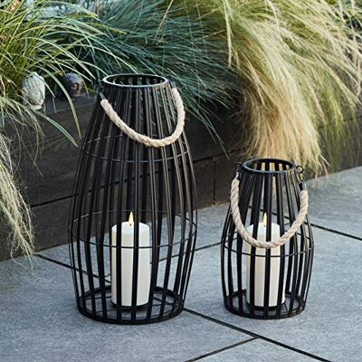 Lights4fun Juego de 2 Farolillos de Metal Negro con TruGlow® Vela LED a Pilas para Uso en Interiores y Exteriores Lights4fun Juego de 2 Farolillos de Metal Negro con TruGlow® Vela LED a Pilas para Uso en Interiores y Exteriores