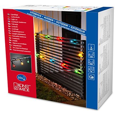 Konstsmide Juego de luces para exteriores (10 bombillas multicolor, E27, 230 V, cable negro) Konstsmide Juego de luces para exteriores (10 bombillas multicolor, E27, 230 V, cable negro)
