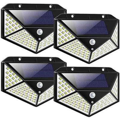 LEOFLA 4 focos solares al aire libre con 100 LED con sensor de movimiento LEOFLA 4 focos solares al aire libre con 100 LED con sensor de movimiento